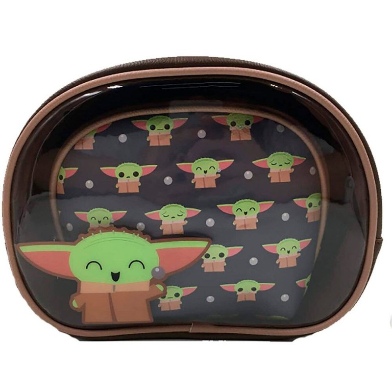 Tamaño aproximado: 20x16,25x5cm. Yoda tiene impreso en la parte delantera, parte delantera transparente y parte trasera marrón de piel sintética, abertura con cremallera.