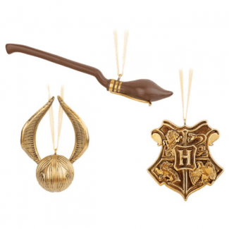Set Adornos Navidad Harry Potter Snitch Dorada Nimbus 2000 Y Escudo Hogwarts