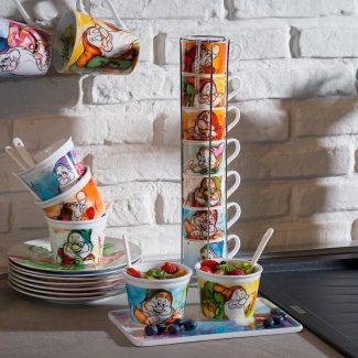 Juego de 7 tazas de café 80 ml + estante metálico Blancanieves
