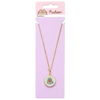 Collar dorado con abalorio redondo azul de Pusheen 40 cm